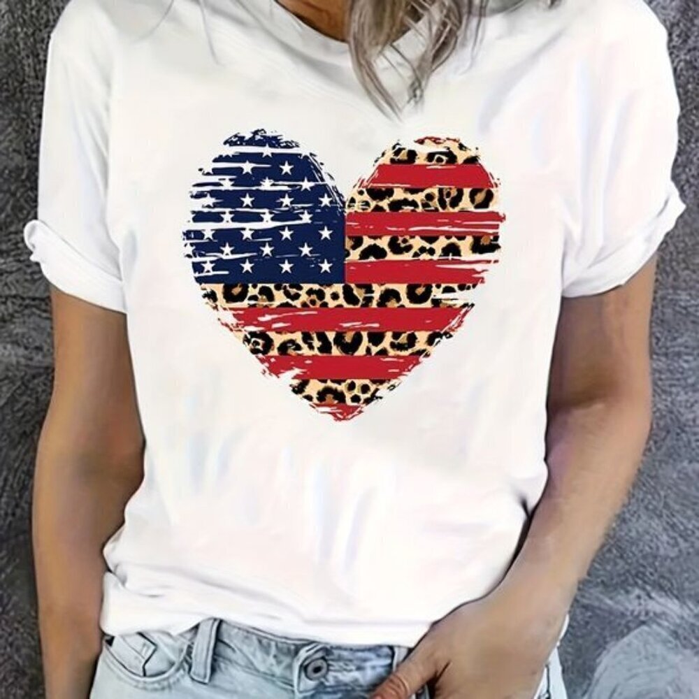 Heart Print Minimalist Casual Style Unisex T-Shirt
